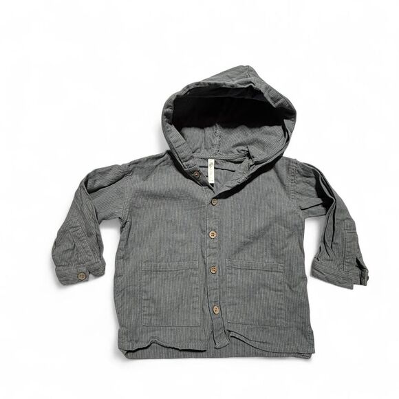 rylee-cru Other - Rylee + Cru Pinstripe Hooded Button Up Jacket Shirt 12-18M